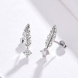 925 Sterling Silver Feather Stud Earrings with Bling Cubic Zircons Gift for Women