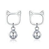 Silver Lovely Kitty Cat Stud Earrings 