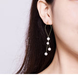 925 Sterling Silver Gold Plated Tassel Pearl Drop Earrings