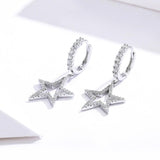 925 Sterling Silver  Star Drop Earrings with Bling Cubic Zircons Gift for Women