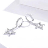 925 Sterling Silver  Star Drop Earrings with Bling Cubic Zircons Gift for Women