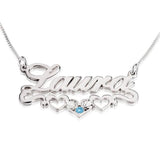 925 Sterling Silver Personalized Name Necklace with Underline Hearts Adjustable Chain 16”-20”