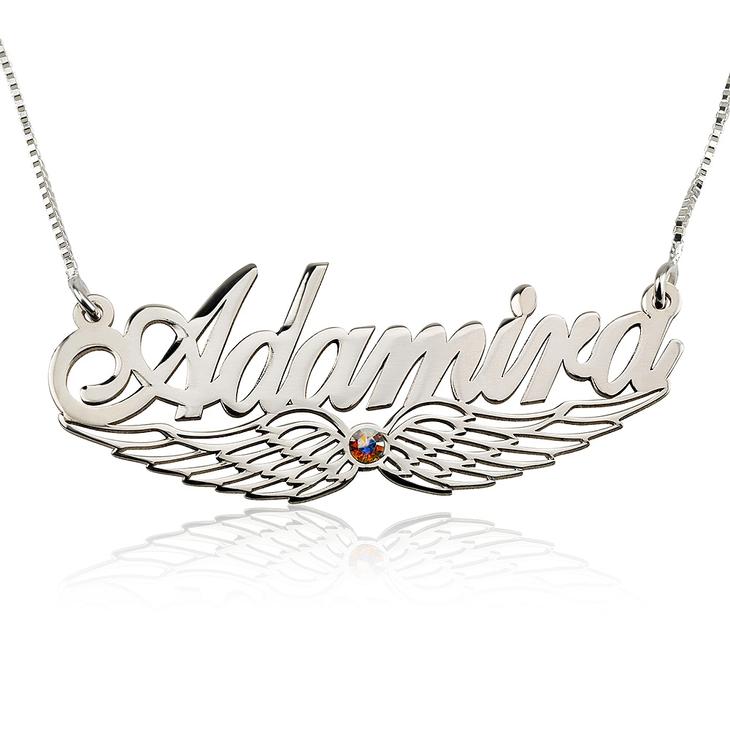 925 Sterling Silver Personalized Angel Wing Name Necklace Adjustable Chain 16”-20”