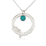 925 Sterling Silver Personalized Circle Name Necklace with crystal Adjustable 16”-20”