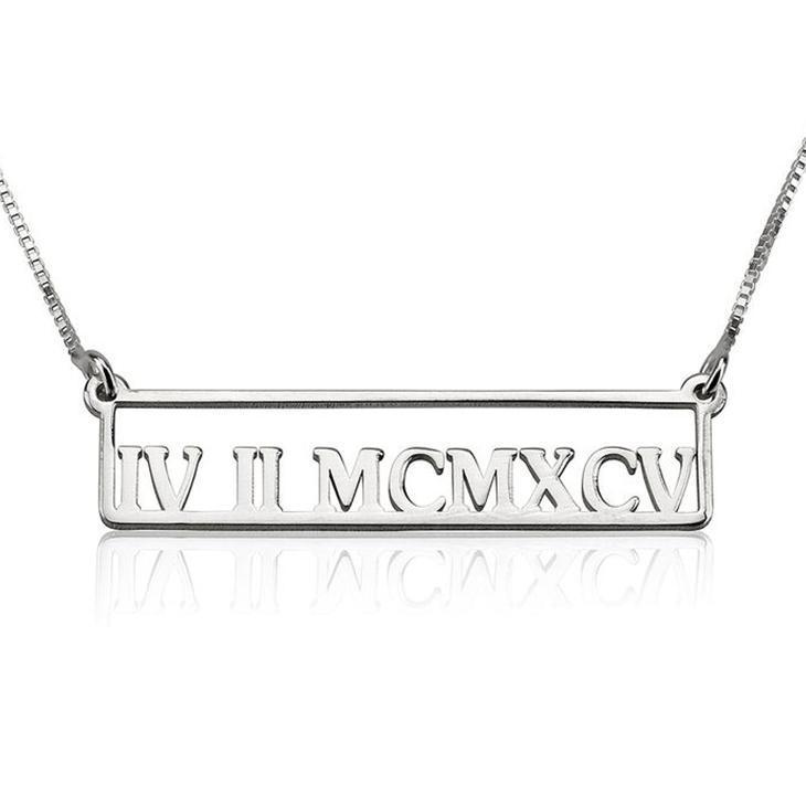 925 Sterling Silver Personalized Roman Numeral Necklace Adjustable 16”-20”
