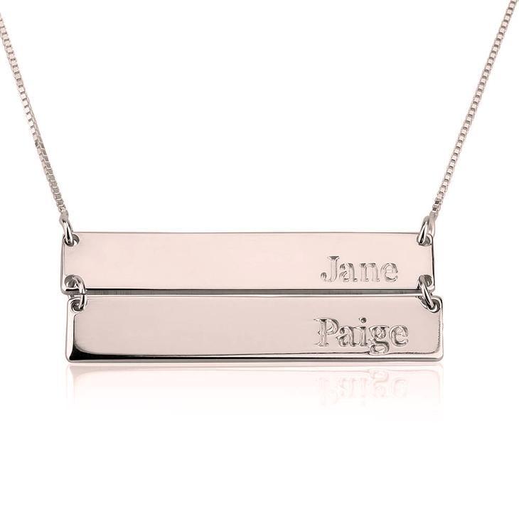 925 Sterling Silver Personalized Double Bar Necklace Adjustable 16”-20”