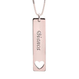 925 Sterling Silver Personalized Vertical Name Bar Necklace With Heart Adjustable 16”-20”
