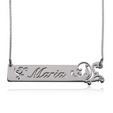 925 Sterling Silver Personalized Vine Bar Necklace Adjustable 16”-20”