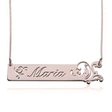 925 Sterling Silver Personalized Vine Bar Necklace Adjustable 16”-20”