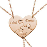 925 Sterling Silver Personalized 3 Pieces Puzzle Engraved Necklace For a Heart Adjustable 16”-20” - 925 Sterling Silver OEM And Customization