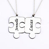 925 Sterling Silver Personalized 2 Pieces Puzzle Engraved Necklace Adjustable 16”-20 - 925 Sterling Silver OEM And Customization