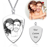 925 Sterling Silver Personalized Shield Engraved Photo Necklace Adjustable 16”-20” - 925 Sterling Silver OEM And Customization