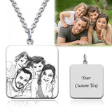 925 Sterling Silver Personalized Square Engraved Photo Necklace Adjustable 16”-20” - 925 Sterling Silver OEM And Customization