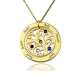 925 Sterling Silver Personalized Circle Engraved Family Tree Necklace with Birthstones Adjustable 16"-20" - 925 Sterling Silver OEM And Customization