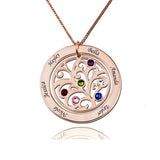 925 Sterling Silver Personalized Circle Engraved Family Tree Necklace with Birthstones Adjustable 16"-20" - 925 Sterling Silver OEM And Customization