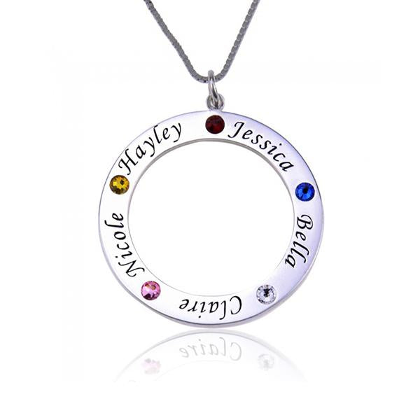925 Sterling Silver Personalized Engraved Birthstone Necklace For Her Adjustable 16"-20" - 925 Sterling Silver OEM And Customization