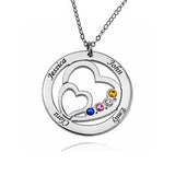 925 Sterling Silver Personalized Heart in Heart Family Engraved Necklace With Birthstone Adjustable 16"-20" - 925 Sterling Silver OEM And Customization