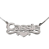 925 Sterling Silver Personalized Middle Heart & Swirl Name Necklace Adjustable 16”-20” - 925 Sterling Silver OEM And Customization