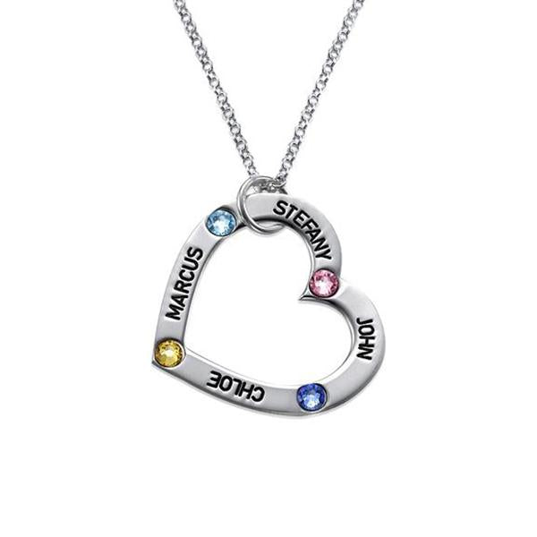 925 Sterling Silver/Copper Personalized Birthstone Heart Necklace Adjustable 16"-20" - 925 Sterling Silver OEM And Customization