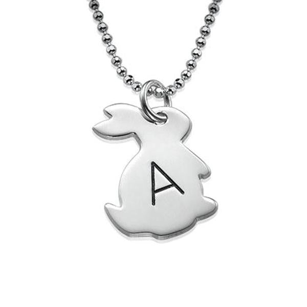 925 Sterling Silver Personalized Tiny Rabbit Necklace with Initial Adjustable 16”-20” - 925 Sterling Silver OEM And Customization