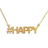 925 Sterling Silver Personalized Hashtag HAPPY Necklace Adjustable 16”-20” - 925 Sterling Silver OEM And Customization
