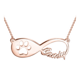 925 Sterling Silver Pawprint Infinity Name Necklace Adjustable Chain- White Gold/Yellow Gold/Rose Gold