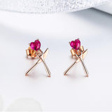 925 Sterling Silver Rose Gold Plated Zircon Heart Stud Earrings