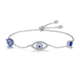 925 Sterling Silver Adjustable Lucky Blue Evil Eye Chain Bracelet With Sparkling Cubic Zirconia For Women