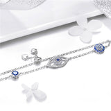 925 Sterling Silver Adjustable Lucky Blue Evil Eye Chain Bracelet With Sparkling Cubic Zirconia For Women