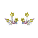  Silver Colorful Flowers Blossom Stud Earrings 