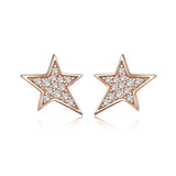 925 Sterling Silver Rose Gold Star  Stud Earrings with Cubic Zirconia  for women