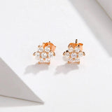 925 Sterling Silver Zirconia Rose Gold Plated Flower Stud Earrings For Women Fashion Jewelry