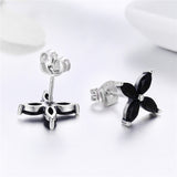925 Sterling Silver Zircon  Black Flower Stud Earrings