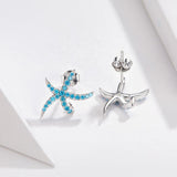 925 Sterling Silver Blue CZ Starfish Stud Earrings for Women