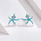 Silver Blue CZ Starfish Stud Earrings