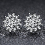 S925 Sterling Silver Crystal Flower Stud Earrings