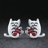 S925 Sterling Silver Cute Cat Stud Earrings For Women