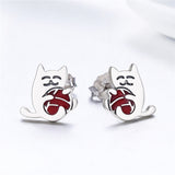 S925 Sterling Silver Cute Cat Stud Earrings For Women