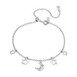 925 Sterling Silver  Elegant Stars & Moons Link Charm Bracelet Adjustable Hand Chain