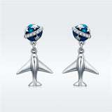 925 Sterling Silver Airplane  Star Tours Drop Earrings
