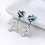 925 Sterling Silver Airplane  Star Tours Drop Earrings