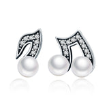 Silver Pearl Music Note Stud Earrings