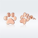S925 Sterling Silver Rose Gold Plated Pet's Footprint Stud Earrings