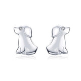 925 Sterling Silver Dog Pet Clip-on Earrings White Gold Plated Puppy Stud Earrings  for Women