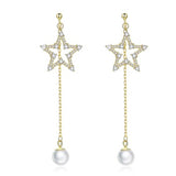 925 Sterling Silver Pearl Hoop Earrings Shinning Star Girl Stud Earrings For Woman