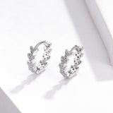 925 Sterling Silver  Dazzling CZ Plant  Shiny Leaf Hoop Earrings