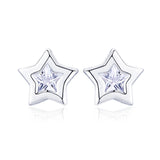  Silver Plated Platinum  Star Stud Earrings