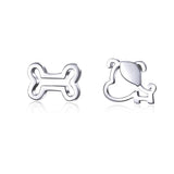 S925 Silver Puppy Earrings  Cute Asymmetric Small Bone Stud Earrings for Women