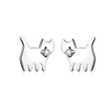 S925 Sterling Silver Cat Stud Earring with Cubic Zircon