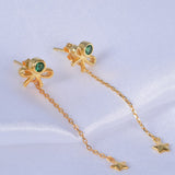 925 Sterling Silver Cute green stone Bow gold color earrings star Long Tassel Stud Earrings For Women Jewelry gift